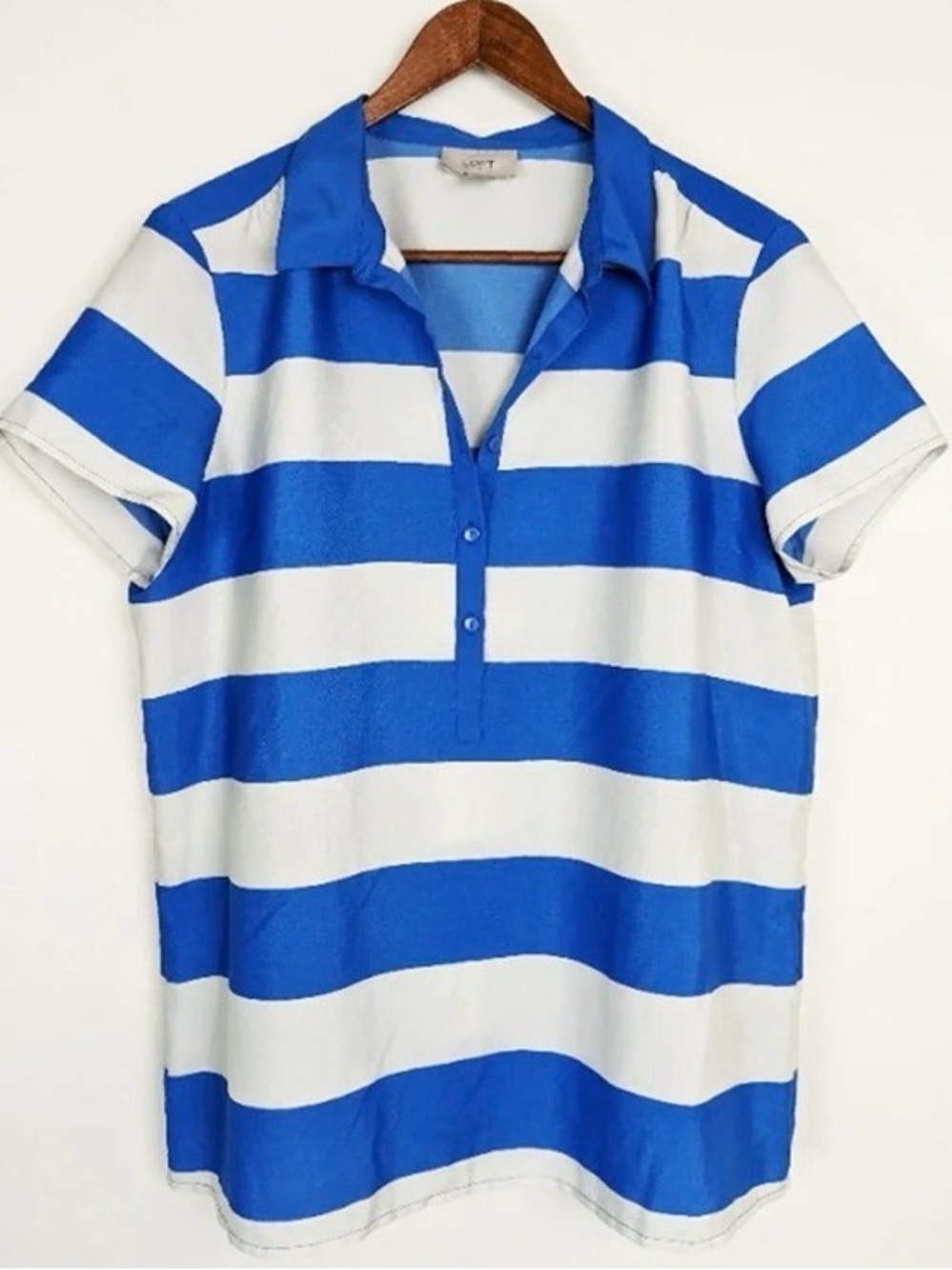 LOFT Blue and White Striped Polo